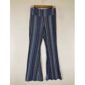 Boho Festival No Boundaries M Blue Geometric Tribal Flare Bell Bottom Pants